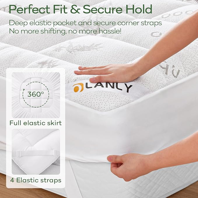 OLANLY Full Mattress Topper – Viscose Made from Bamboo, Cooling Soft Full - Image 4