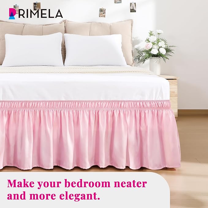 RIMELA Dusty Pink Bed Skirt King Size 18 Inch Drop, Wrap Around Elastic Bedskirt - Image 8