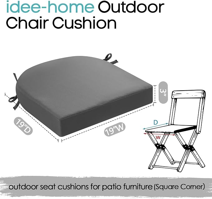 idee-home Outdoor Chair Cushions Set of 4, Thick 19" x 19" x 3" Outdoor Seat - Image 8
