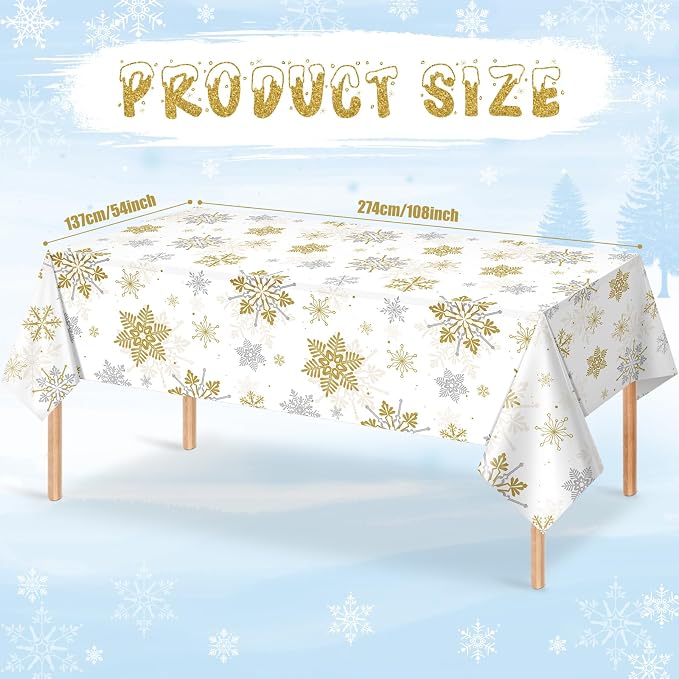 Jectivs 3Pcs Christmas Snowflake Party Tablecloths Decorations, Plastic White - Image 2