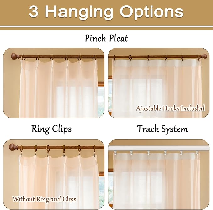 MAIHER 102 Inches Long Pinch Pleat Sheer Curtains 8.5ft - Image 2