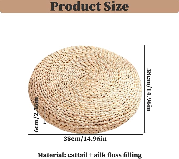 Tatami Floor Cushion, 15x2.4 Round Floor Seating, Japanese Chair, Natural Woven - Image 5