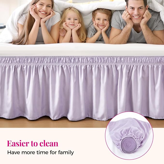 RIMELA Lavender Purple Bed Skirt Queen Size 15 Inch Drop, Wrap Around Elastic - Image 5