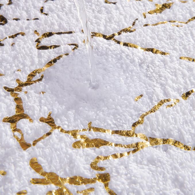 QJHOMO Marble Bathroom Rug White and Gold Decor Bathroom Rugs Non Slip Bath Mat - Image 3