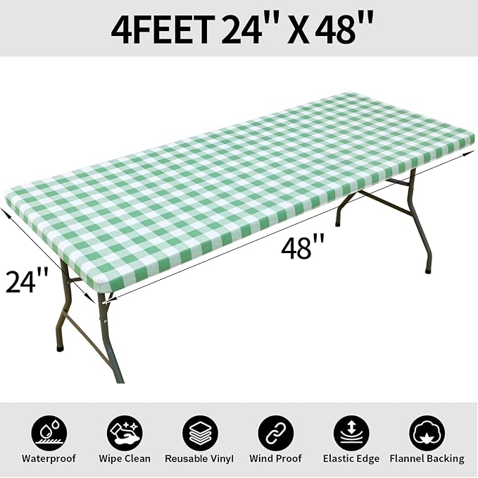 Smiry Rectangle Picnic Table Cloth, Elastic Waterproof Fitted Vinyl Tablecloths - Image 8