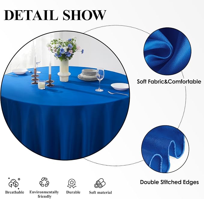 Round Tablecloth 132 Inch 6 Pack Royal Blue Tablecloths Washable Decorative - Image 5