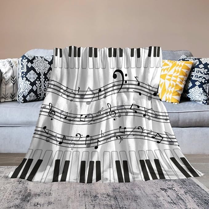 Music Blanket Black White Piano Keys Music Note Modern Abstract Art Print Soft - Image 4