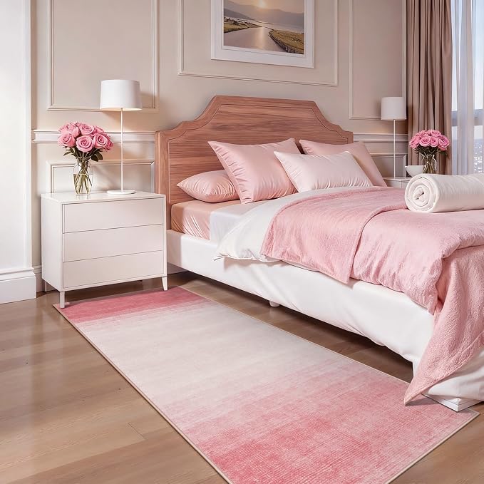 Wonnitar Washable Pink Rug Runners 2x6, Modern Ombre Bathroom Runner Rug - Image 2