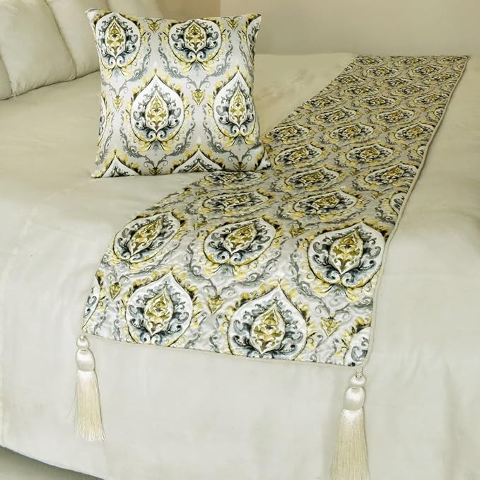 The HomeCentric King/Queen/Twin Grey & Yellow Designer King 90"x18" Bed Runner by TheHomeCentric