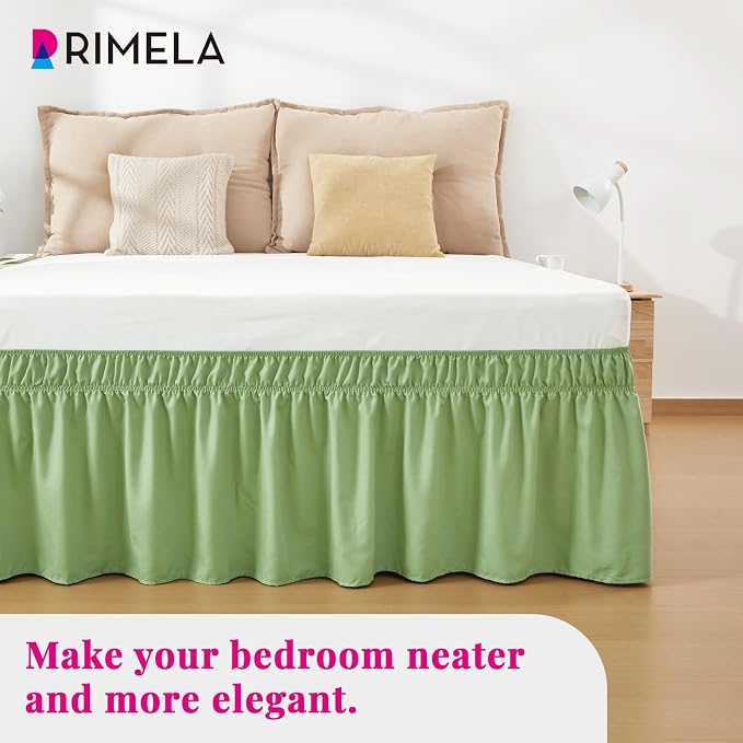RIMELA Light Green Bed Skirt Full Size 15 Inch Drop, Elastic Bed Skirting - Image 8