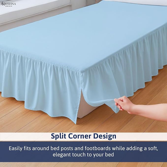 KRISHNA Ruffled Bed Skirt with Split Corners Twin, 100% Microfiber Hotel Quality - Image 3