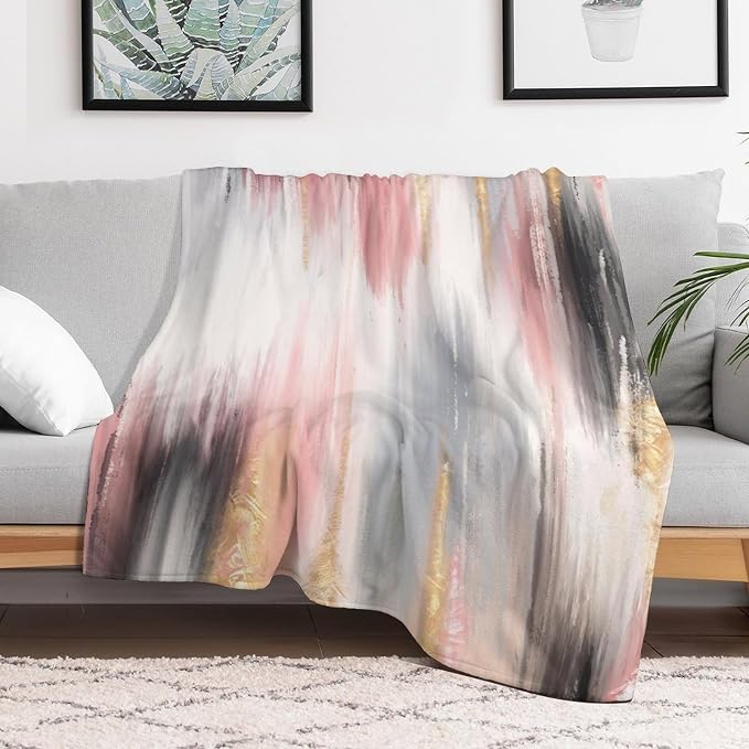 Fashion Gradient Blanket, Modern Art Baroque Gold Grey Pink Painting Strokes - Image 6
