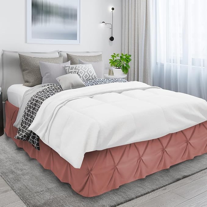 Nestl Pink Clay Bed Skirt Full Size, Pinch Pleat Full Bed Skirt, Hotel Quality - Image 3