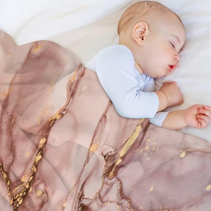 Abstract Marble Blanket, Modern Luxury Baroque Golden Pink Purple Stone Veins - Image 7