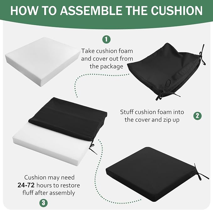 Outdoor Chair Cushions Set of 2: Waterproof & Fade Resistant Deep Seat Cushion - Image 8