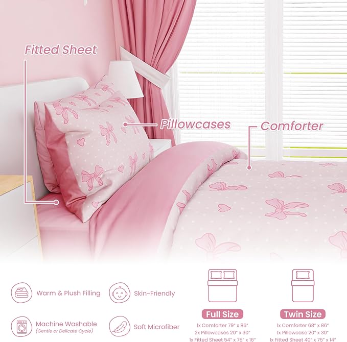 SANDJEST Bow Comforter Set Full Size 98x86in - Image 3