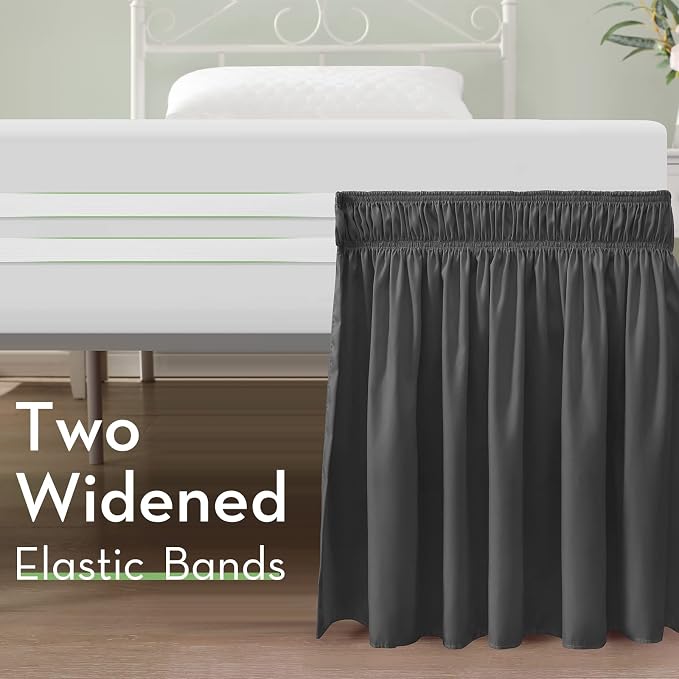RIMELA Bed Skirt Wrap Around Elastic Dust Ruffles Solid Color Wrinkle and Fade - Image 5