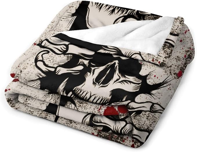 Horror Skull Throw Blanket, Halloween Day of The Dead Vintage Gothic Scary - Image 3