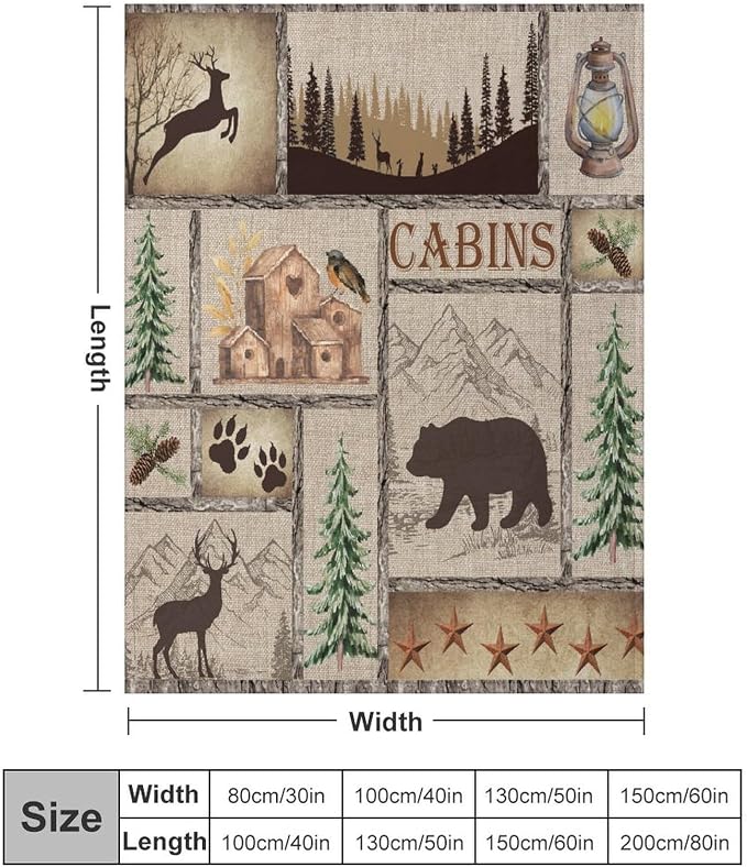 Rustic Cabin Bear Blanket, Lake Country Lodge Bear Deer Forest Farmhouse Camp - Image 2