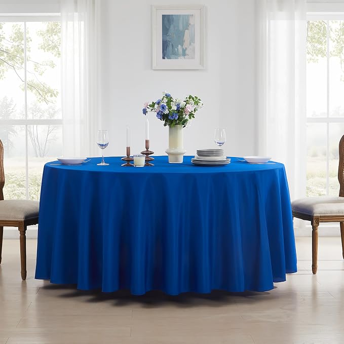 Round Tablecloth 132 Inch 6 Pack Royal Blue Tablecloths Washable Decorative - Image 3