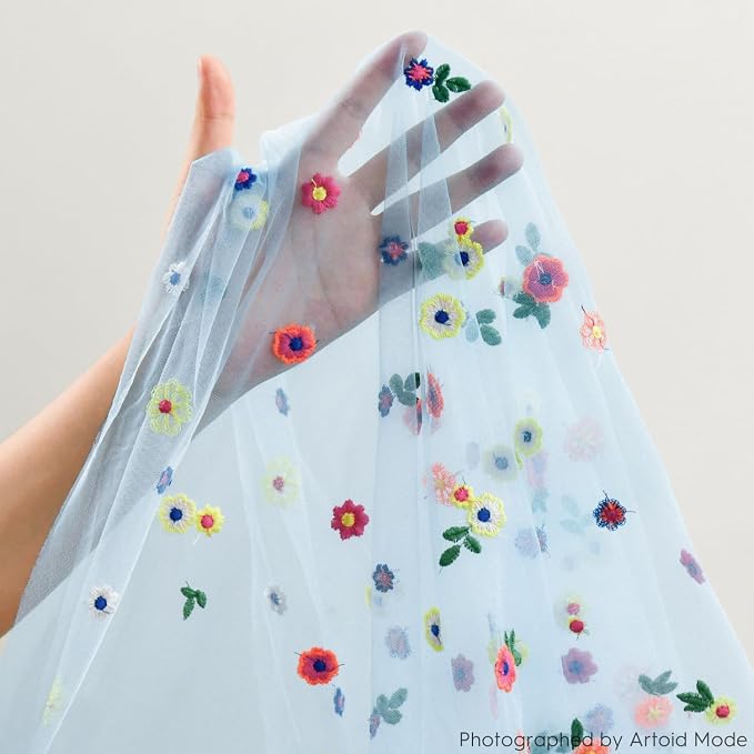 Artoid Mode Blue Embroidery Daisy Gauze Table Runner 120 Inch 10FT, Seasonal - Image 4
