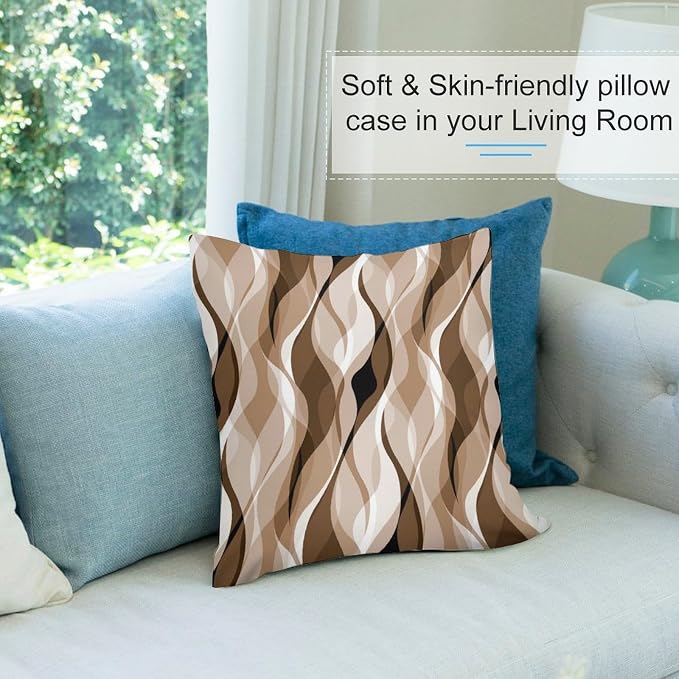 Brown Throw Pillow Covers Modern Abstract Grey and Brown Striped Decorations - Image 5