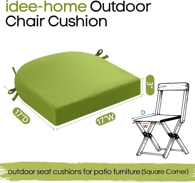 idee-home Thick 17" x 17" x 3" Patio Chair Cushions Set of 2, Waterproof - Image 8