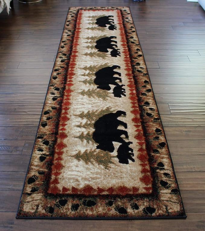 Masada Rugs, Cabin Lodge Area Rug Bear and Cub Scene Runner - Image 8