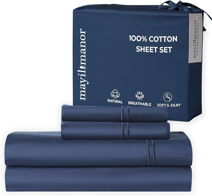 100% Natural Cotton Bed Sheets | 500 TC Single-Ply Sateen Weave King Size by MayilManor