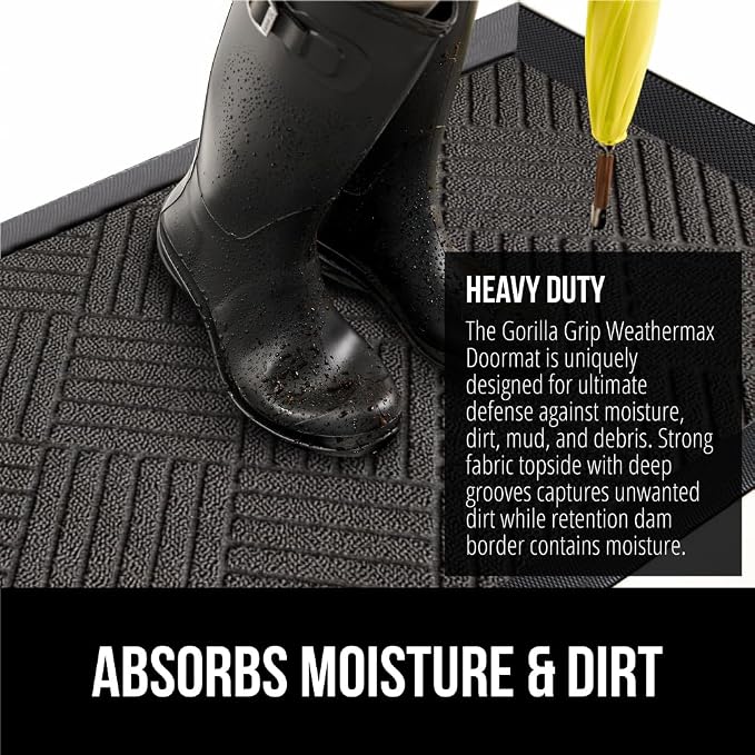GORILLA GRIP 100% Waterproof All-Season WeatherMax Doormat, US Designed Natural - Image 5