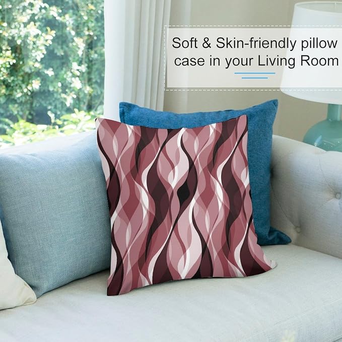 Burgundy Throw Pillow Covers Modern Abstract Ombre Burgundy Striped Decorations - Image 5