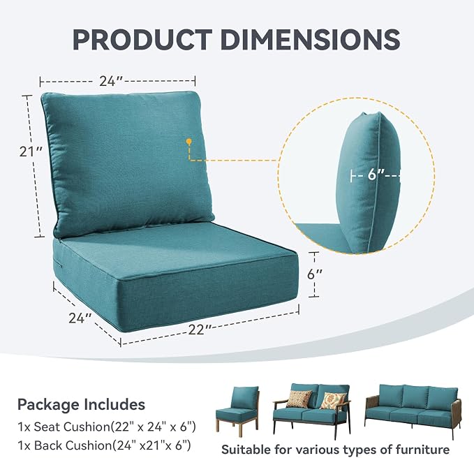 6" Thick Outdoor Chair Cushions - Image 2