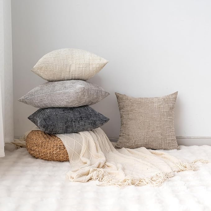 Decorative Throw Pillow Covers 20x20 Inch Set of 4, Soft Solid Farmhouse - Image 5