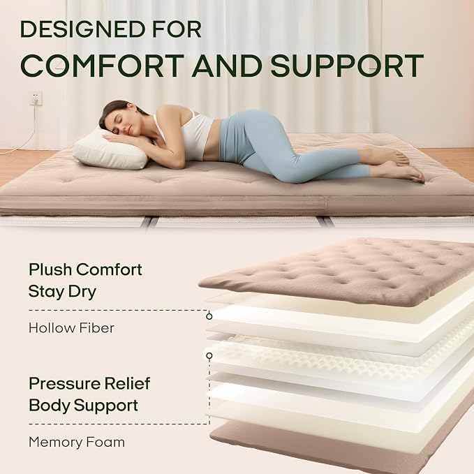 ZonLi Japanese Floor Futon Mattress Full Size 75"x 54", 100% Cotton Cover 2.5'' - Image 3