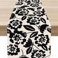 Dark Floral Table Runner, Abstract White Flower Seasonal Coffee Table Center by Unknown