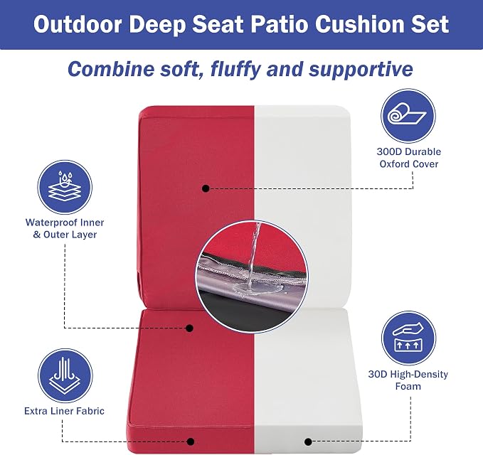 Outdoor Chair Cushions, Christmas Red Patio Chair Cushions 24x24x4 Inch - Image 3