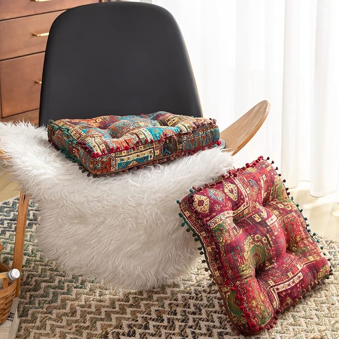 vctops Christmas Red Bohemian Patchwork Square Chair Seat Cushions - Image 5