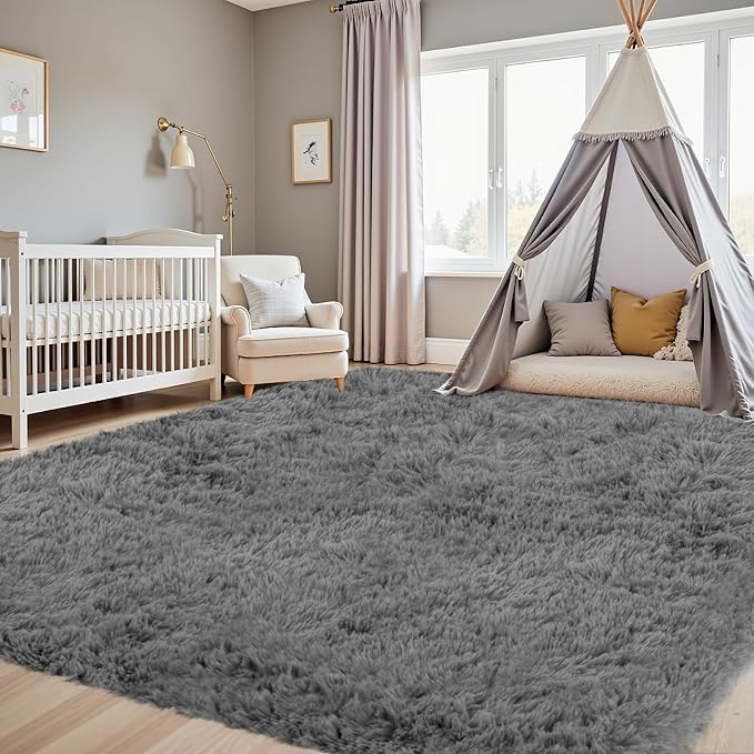 4x6 Area Rugs for Living Room Rug: Soft Fluffy Shag Light Gray Rugs for Bedroom - Image 8