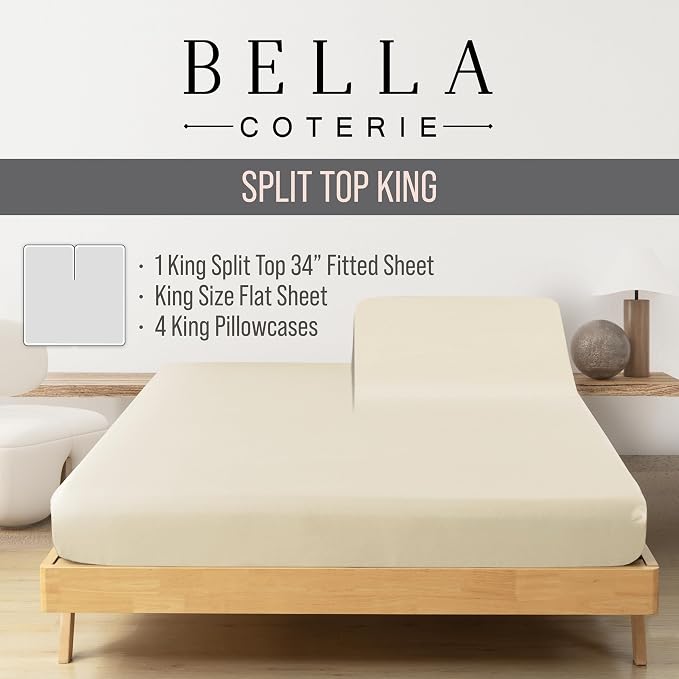 Bella Coterie 6 Piece Luxury Bamboo Viscose Split Top King Size Sheet Set | 34" - Image 2