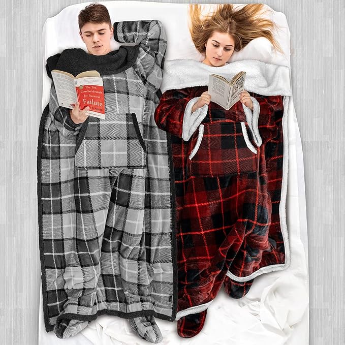 PAVILIA Sherpa Blanket with Sleeves, Foot Pocket - Image 5