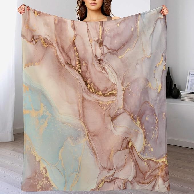 Abstract Marble Blanket, Modern Luxury Baroque Golden Pink Purple Stone Veins - Image 5
