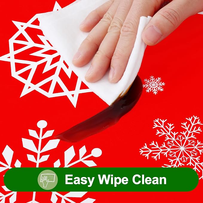 Smiry Plastic Christmas Tablecloth, Snowflake Waterproof Elastic Fitted Table - Image 4