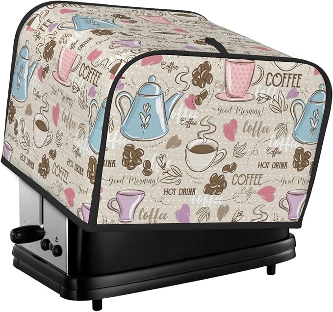 Beige Coffee Love Heart 4 Slice Toaster Cover, Waterproof Toaster Dust Cover by Unknown
