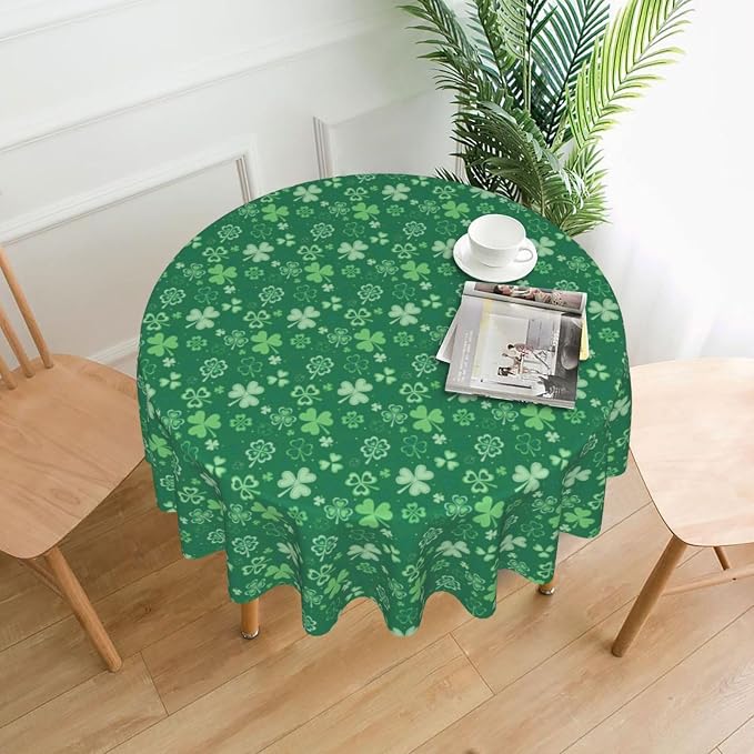 St.Patrick's Day Tablecloth Round 60×60 Inch, Spring Green Luck Shamrock - Image 3