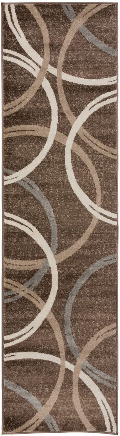 Rugshop Modern Wavy Circles Design Runner Rug, Fade-Resistant Carpet - Image 2
