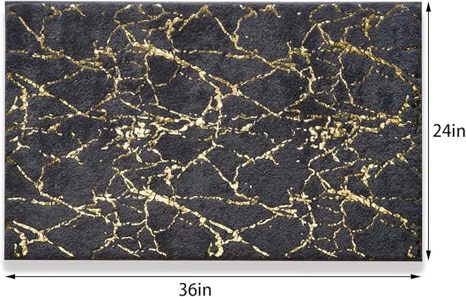 QJHOMO Marble Bathroom Rug Gray and Gold Decor Bathroom Rugs Non Slip Bath Mat - Image 2