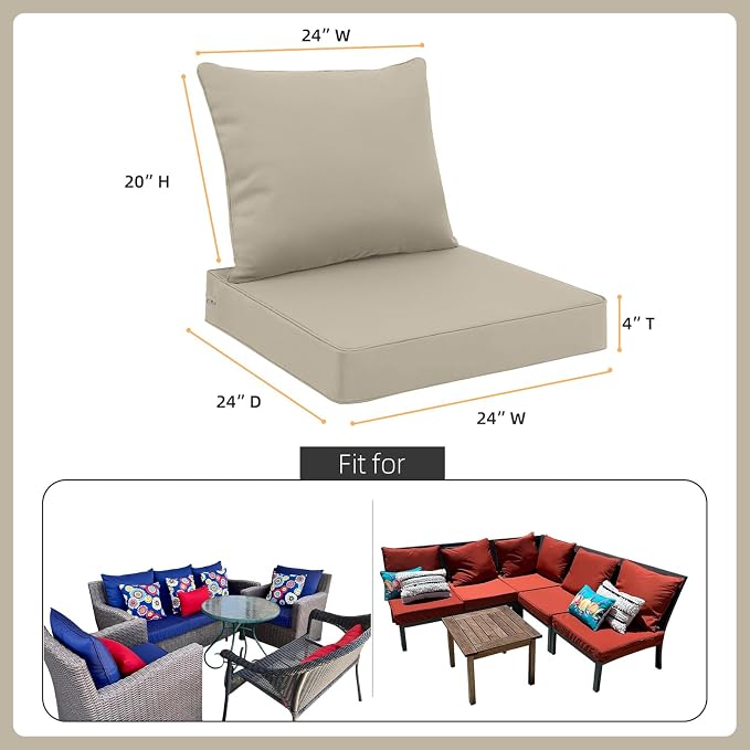 Favoyard Outdoor Seat Cushion Set 24 x 24 Inch Water-Resistant & Fade-Resistant - Image 2