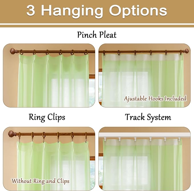 Green Pinch Pleat Sheer Curtains 96 Inches Long - Image 2