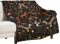 Rustic Forest Throw Blanket, Fairy Tale Forest Land Wild Animals Moths Flowers by JanJCurt