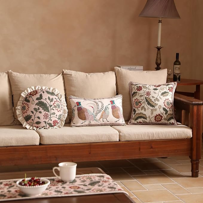 ISAENNE Design Square Pink Floral Linen Throw Pillow Covers 18"x18" Pack of 2 - Image 8